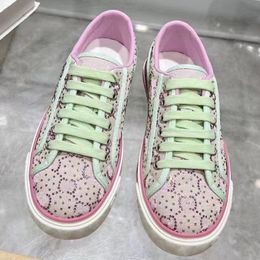 round toe 2024 new arrive women flat trainers hot sale thick sole top quality full rhinestone decor lace up outside walking popular classic brand designer shoes
