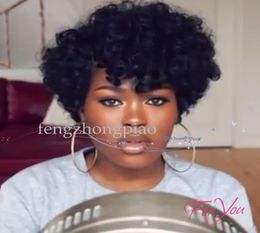 Black Hair Short Cut Kinky Curly Wig Brazilian Synthetic Hair Full Wigs bob curly None Lace wigs with bangs for black women4384033