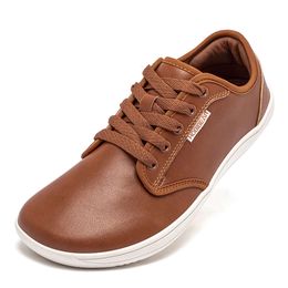 Hobibear unissex wide minimalista tênis minimalista Sapatos de caminhada casual de couro descalço Sapatos de caminhada zero lace-up sem deslizamento