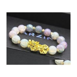 Pendant Necklaces Beaded Natural Stone Feng Shui Strands Bracelets Pixiu Wealth Luck Chinese Pi Yao Dragon Charm Elastic Amet Bracelet Dhxfg