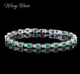 Wong Rain Vintage 100 925 Sterling Silver Emerald Gemstone Bangle Charm Wedding Cocktail Bracelet Fine Jewelry Gifts Whole CX9674248