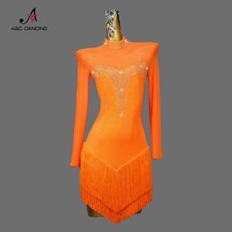 Stage Wear 2024 New Orange Latin Dress Advanced Professional Competition Clothing Backless Sexy Women Rumba Cha-Cha Customization For Girls Y240529