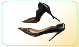 Leopard Print V Cut Upper Women Patent Pointy Toe High Heel Shoes for Party Sexy Ladies Slip On 8cm 10cm 12cm Stiletto Pumps Femal1187085