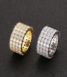 Row Tennis Ring Copper Gold Silver Color Cubic Zircon Iced Out Rings Hip Hop Jewelry6130222