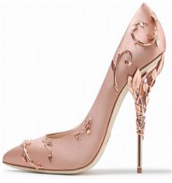 Designer Bridal High Heels Shoes 10cm Fashion Pink Women Eden Metal Flower Pumps Shoes for Wedding Evening Party Prom Shoes White 6453898