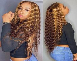 Ishow Highlight 427 Body Wave Human Hair Wigs 28 34 40inch Brown Omber Color Deep 4x4 Straight Lace Front Wig PrePlucked for Wom3096132