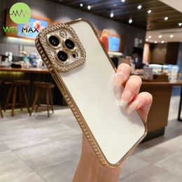Fashion Diamond Golden border Phone Case For iPhone ProMax Transparent Shockproof Anti fall ProtectiveCove