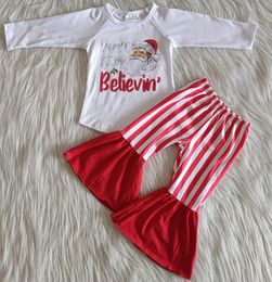 kids designer clothes girls long sleeve sets Santa Claus Christmas clothes boutique toddler baby girls bell bottom outfit wholesa8959647