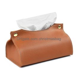 Tissue Boxes & Napkins Pu Leather Box Er Holder Napkin Case Dispenser Facial Tissues Organiser Tabletop Bathroom Car Office Hw0080 Dro Dhlxo