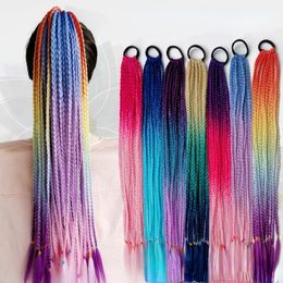 Hair Colour Gradient Dirty Braided Ponytail Women Elastic Hair Band Rubber Band Hair Accessories Wig Headband 60cm