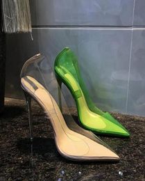 Fashion Women Pumps Nude Patent leather Clear Pointy Toe High Heels Pearls Shoes Brand with Box New PVC Dress Shoes 12 10 8cm8247448