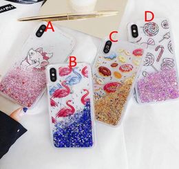 Cute cartoon flamingo iquid quicksand mobile phone case cover for iphone X 7 7plus 8 8plus 6 6S TPU2658069