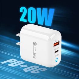 2 Ports PD 20W Type-C USB-C QC 18W Charging Home Wall Adapter PD20W USB C QC3.0 Dual Ports Charger Smart Auto Power Adapter Chargers For Cell Phone PC GPS Pad