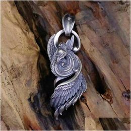 Pendant Necklaces Deepforest Sier Color Handmade Fashionable Retro And Worn Out Phoenix Feather Jewelry Drop Delivery Dhrd6