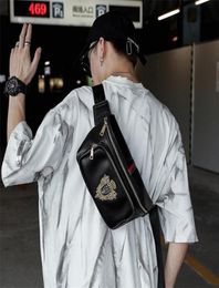Fashion Designer Chest Bag Men Waist Fanny Pack Embroidered Leather Crossbody Shoulder Bag Black Purse Men039s Belt Bum Bag 2208907643
