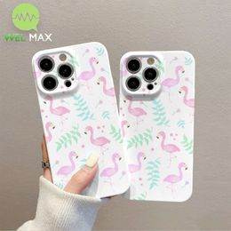 Fashion flamingo animal plant phone case For iPhone Pro Max Anti fall Shockproof Silicone lens Protective Cover