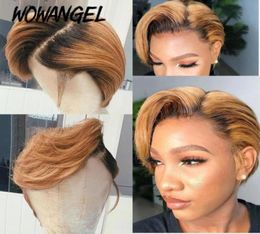 Wowangel Pixie Cut Short Wigs 44 Lace Closure Human Hair Wigs Side Part Pixie Ombre Colored 180 Density Brazilian Remy Hair20507609699717