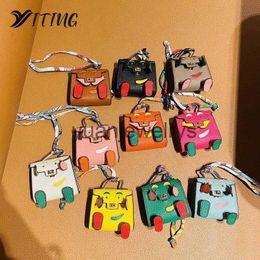 Keychains Lanyards Handmade Mini Tiny PU Leather Handbag Decoration Pendant Bag Earphone Case Trendy Key Charm Miniature Purse Support consignment 230206