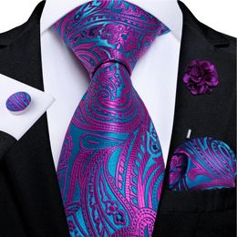 Blue Paisley Purple Ties For Men Wedding Party Neck Tie With Brooch Pin Pocket Square Cufflinks Corbatas Gift for men DiBanGu 240601