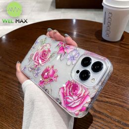Red Peony Flower Fashion Case For Phone Pro Max Soft TPU Silicone Anti fall Shockproof Protective Cover Gift