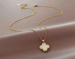Pendant Necklaces Strands Strings Temperament four leaf clover full diamond necklace female light luxury minority highgrade clavi3783025