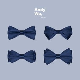 Navy blue mercerized handcrafted male wedding gift for the groom and groomsman British bow solid color mens bow tie 240601