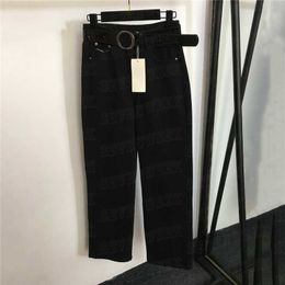 Women's Jeans Classic Denim Pant Womens Designer Jeans with Letter Belt High Waist Straight Leg Pants Hiphop Street Style Trousers Jeanumay
