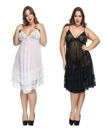 Plus size 6xl Lingerie Sleep abbigliamento abito notturno bianco da signore signore sexy pizzo babydolls abbigliamento da donna con sling erotico homewear Y1905829524