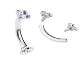 Tragus Earring Internally Thread Cubic Zircon Stainless Steel Curved Barbell Piercing Eyebrow Ring Body Jewelry7240986