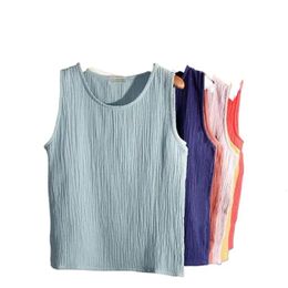 12 Colour Summer Sleeveless Linen Cotton Loose Women Tanks Camis Soft Long O Neck Confortable Vest Hot Top 240601