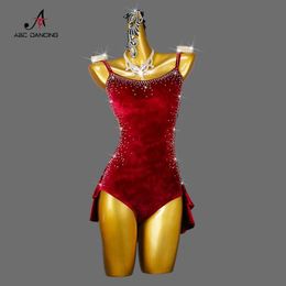 Abbigliamento da palcoscenico Nuovo abito da ballo latino in velluto rosso sexy da donna per donne per adulti sala da ballo vieni professionista cha-cha gine abita