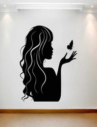 Beauty Salon Wall Sticker Girl Butterfly Hair Hairdressing Shop Sign Window Art Decor Vinyl Decals Removable Transfer Mural A452 24607595