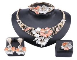 New African Jewellery Sets Women Wedding Gold Colour Crystal Flower Necklace Ring Bracelet Earrings Bridal Accessories9793365
