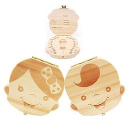Soothers Teethers Spanish English Tooth Box For Baby Save Milk Teeth Boys/Girls Image Wood Storage Boxes Creative Gift Kids Travel Kit Otrx0