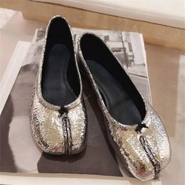 Silver Split Toe Women Ballet Flats Casual Tabi Shoes Slip-on Lazy Loafers Ladies Espadrilles Comfortable Zapatillas Mujer 240530