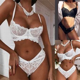 Other Panties Seductive Women Lace Sleeveless Strapless Push Up Brassieres Ladies G-String Thong Briefs Sets OUtfits Nightwear Underwear Robe G240529