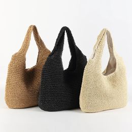 Fashion Rattan Women Shoulder Bags Wikcer Woven Female Handbags Large Capacity Summer Beach Straw Bags Casual Tote Purses 240524