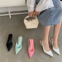 Sandals Pointed Toe Womens Sandals 2024 New Arrival Black and White Silver Summer Dress Thin High Heel Elastic Band for Women J240530