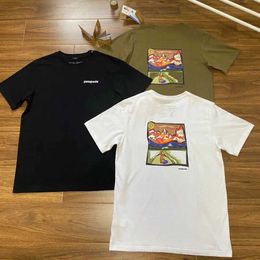 Men's T-Shirts Patta Mountain Graffiti Printed Short sleeved T-shirt 2024 New Retro Classic Cotton Top Fashion Casual Street Wear J240530