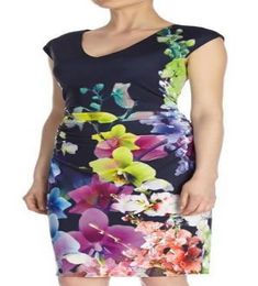 Elegant Blue Arya Jersey Dress Multi Floral Print Women Dresses 40129077882