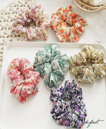 INS new Lady girl Hair Scrunchy Ring Elastic Hair Bands Vintage floral printed chiffon Large intestine Dance Scrunchie Hairband A39413156