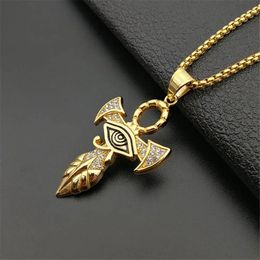 Egyptian Ankh Cross Pendant Necklace For Women/Men 14K Gold Eye of Horus Necklace Iced Out Bling Egypt Jewelry