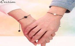 2pcsSet Natural White Black Lava Stone Charm Bracelet Handmade Adjustable Rope Friendship Bracelets Women Men Couple Jewelry5305424