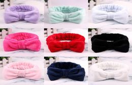 10Colors Women Coral Fleece Bow Hair Band Solid Colour Wash Face Makeup Soft Headbands Fashion Girls Turban Head Wraps Hair Accesso3135648