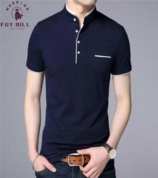 FuyBill Mandarin Collar Short Sleeve Tee Shirt Men Spring Summer New Style Top Men Brand Clothing Slim Fit Cotton TShirts 2009247649446