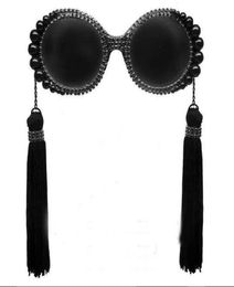 Newest tassel pearl sunglasses designer sunglasses for women diamond vintage round big frame sunglasses party gift6198704