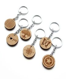 10PCSLot Fashion tree Keyring love Butterfly Bird Deer Head Wooden Key Ring Chain Keychain9328043