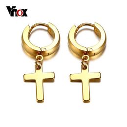 Charm Vnox Cross Earrings for Women Men Gold Colour Stainless Steel Mens Stud Earrings Religious Jewellery Y2405315NK7