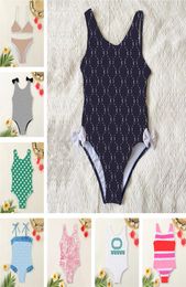 Kids Designer Swim One Piece Bathing Suits Full Letter Print Bowknot Girls Swimwear Beach Pool Bikinis1773441
