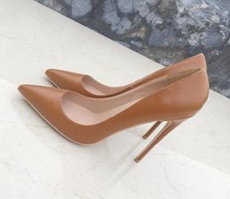 Light Brown Matte Leather Woman High Heels Shoes Solid Slip On Pumps 12cm Stilettos Heel Female Wedding Shoe Dress Party Work8108589